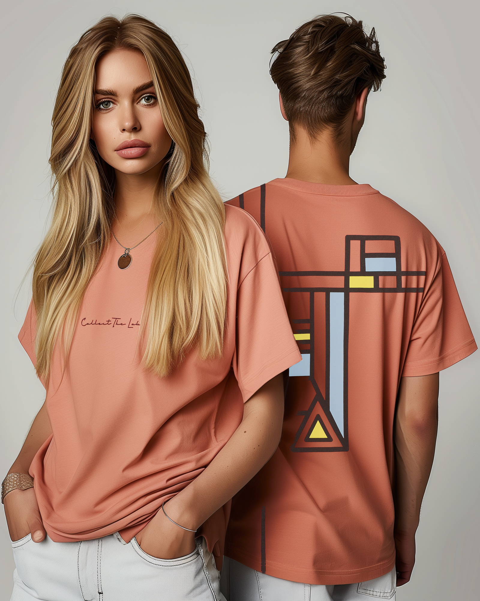 Abstract Grid T-shirt Neon Orange